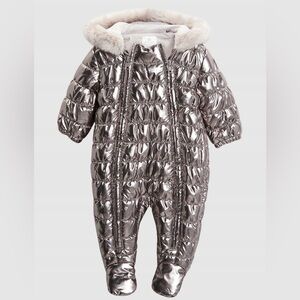 NEXT Unisex Fur Trimmed Hooded Baby Snowsuit ❄️, Warm Silver, MSRP $75, 3-6 mo